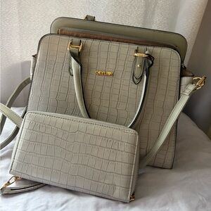 Qiyuer 2-Piece Croc Embossed Handbag & Wallet Set – Grey.